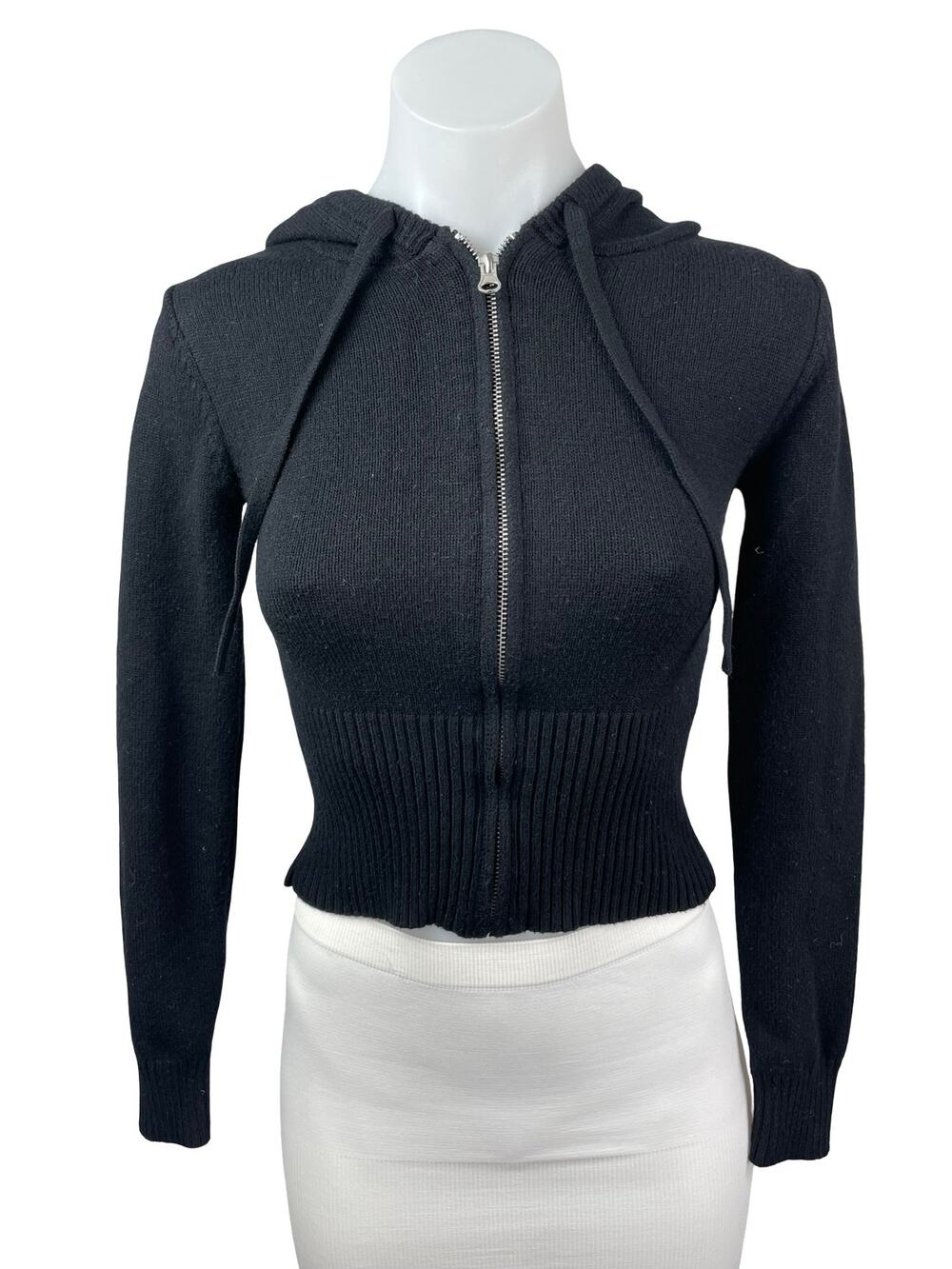 Vintage Havana Women's Black Hoodie Hooded Full Zip Crop Sweatshirt Top Size S